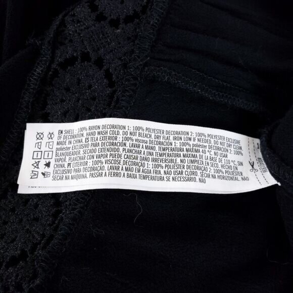 Boho Floral Embroidery Duster Kimono Womens M Black Buttoned Waist Peasant Lace - Picture 9 of 10